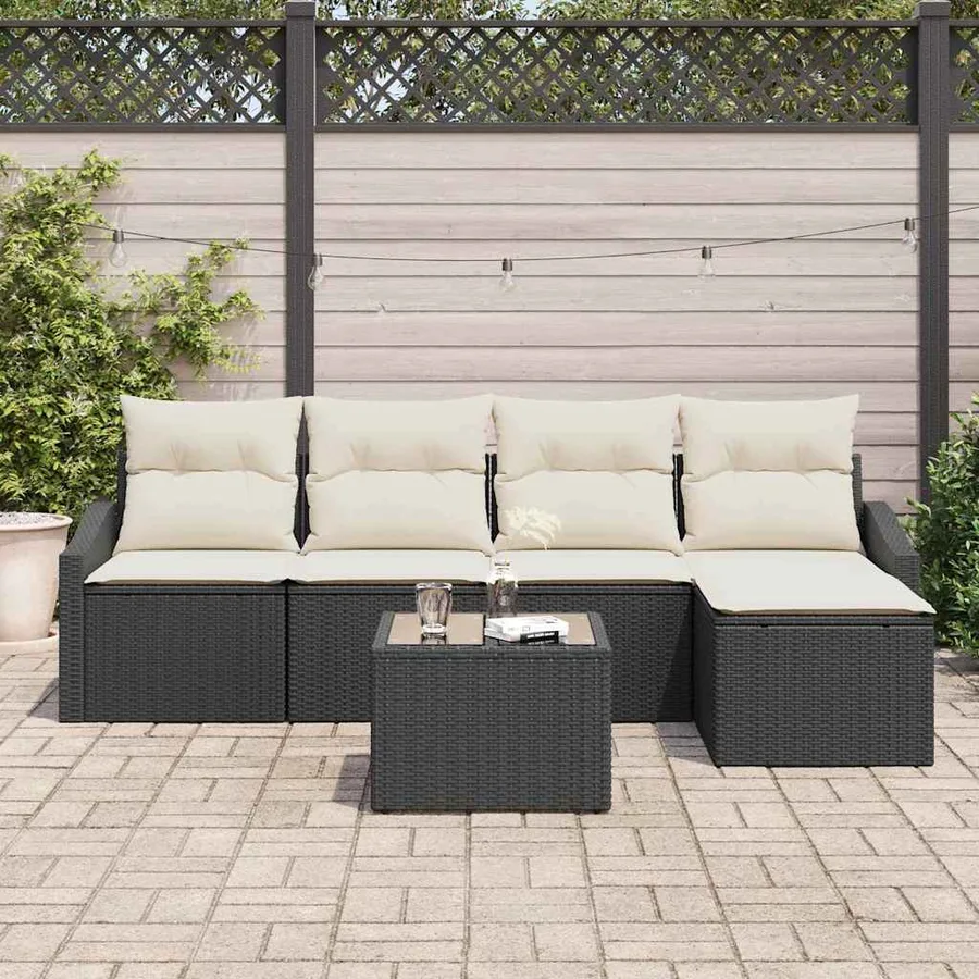 Ensemble de Canapés avec coussin 6 pcs Noir polyrotin - 3