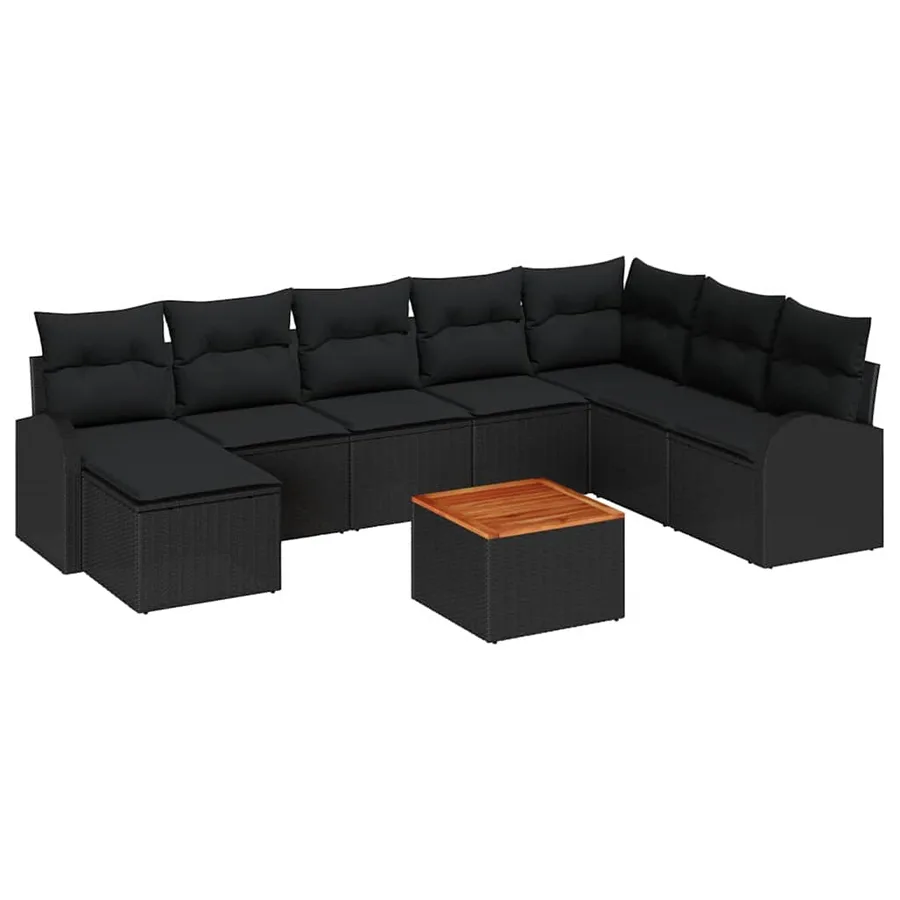Ensemble de canapé de jardin avec stockage 9 pcs Noir polyrotin - 2