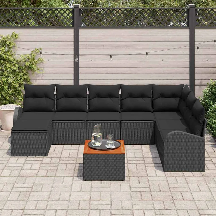 Ensemble de canapé de jardin avec stockage 9 pcs Noir polyrotin - 3