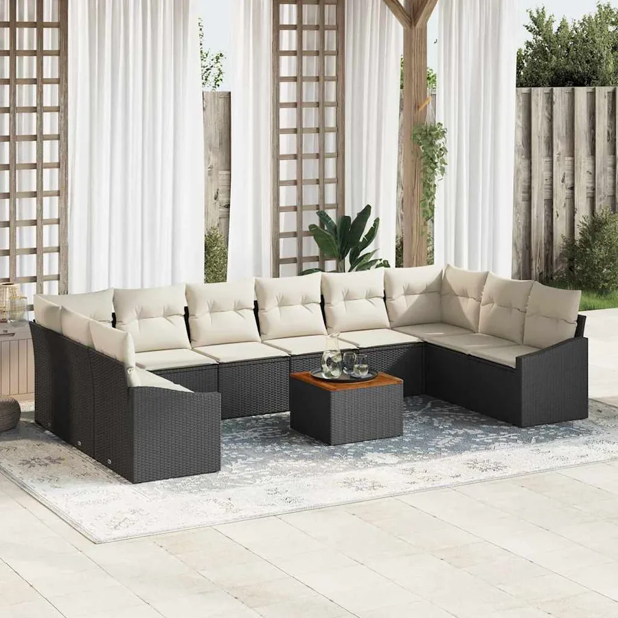 Ensemble de canapé de jardin avec coussin 11 pcs Noir polyrotin