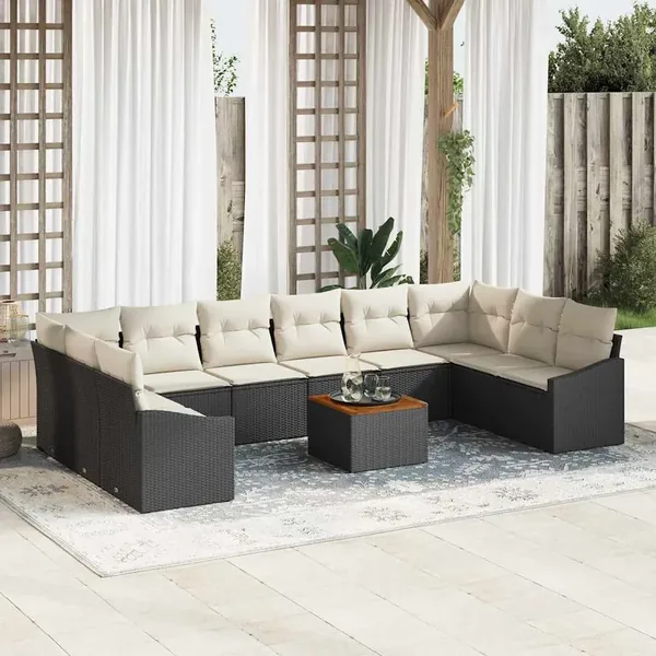 Ensemble de canapé de jardin avec coussin 11 pcs Noir polyrotin