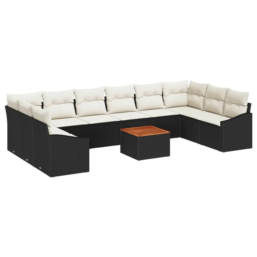 Ensemble de canapé de jardin avec coussin 11 pcs Noir polyrotin - 2