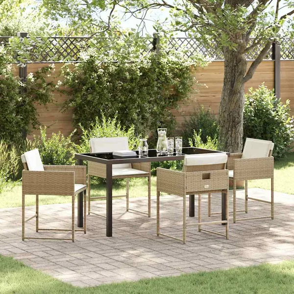 Ensemble de salle à manger pour jardin 5 pcs Beige polyrotin