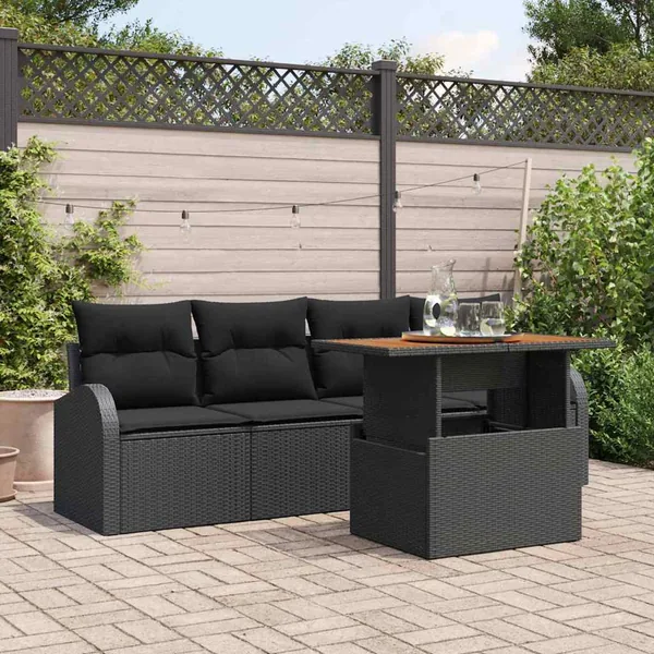 Ensemble de canapé de jardin 5 pcs Noir Poly rotin