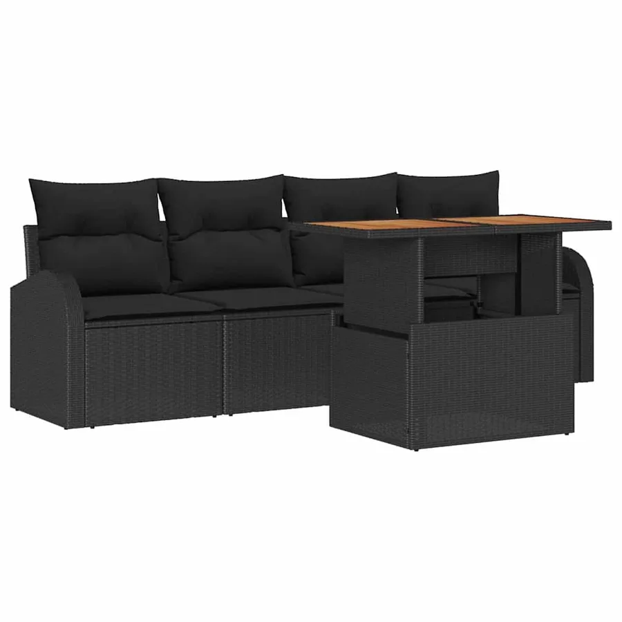 Ensemble de canapé de jardin 5 pcs Noir Poly rotin - 2