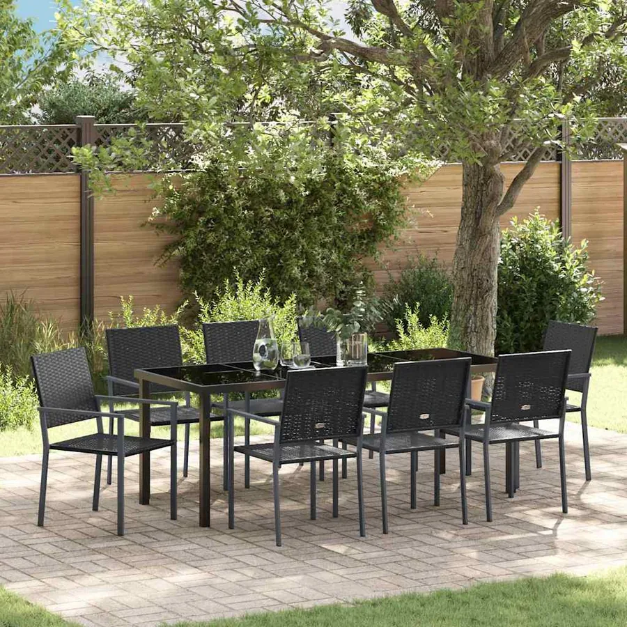 Ensemble de salle à manger pour jardin 9 pcs Noir Rotin PE