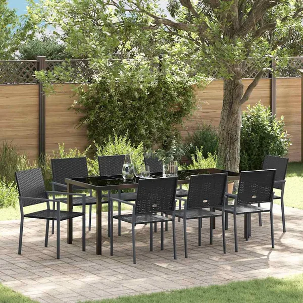 Ensemble de salle à manger pour jardin 9 pcs Noir Rotin PE
