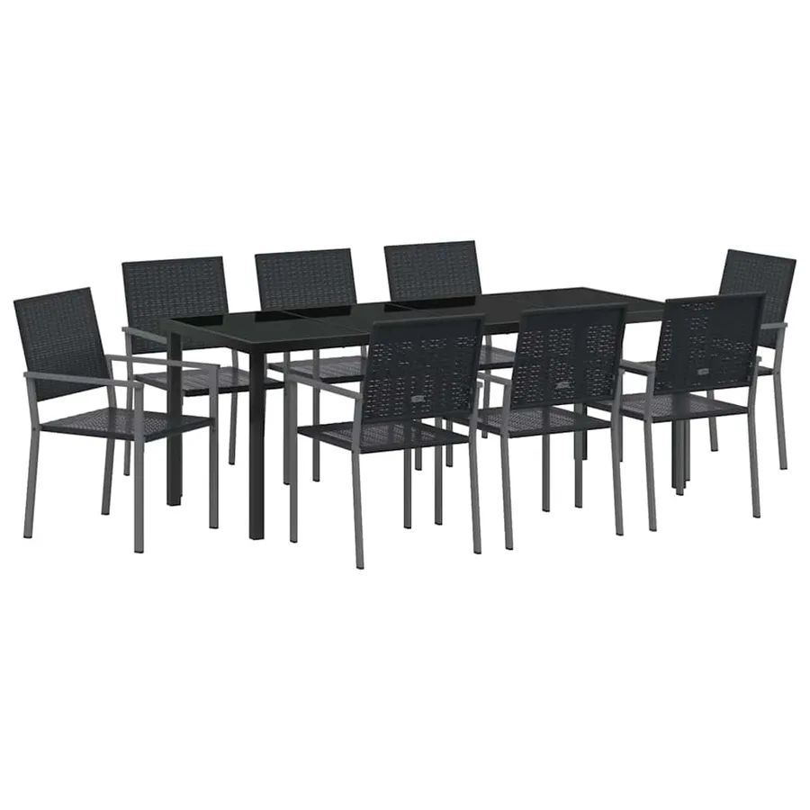 Ensemble de salle à manger pour jardin 9 pcs Noir Rotin PE - 2