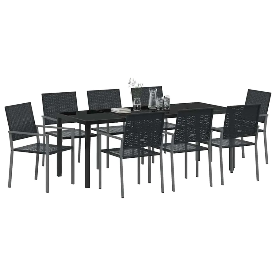 Ensemble de salle à manger pour jardin 9 pcs Noir Rotin PE - 3