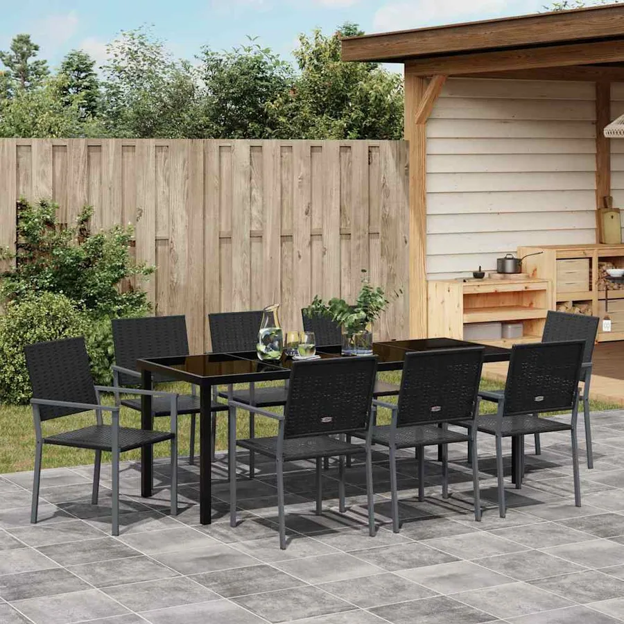 Ensemble de salle à manger pour jardin 9 pcs Noir Rotin PE - 4