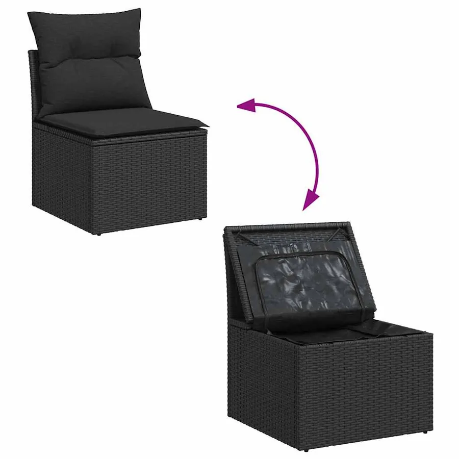 Ensemble de canapé de jardin avec coussin 8 pcs Noir Poly rotin - 12