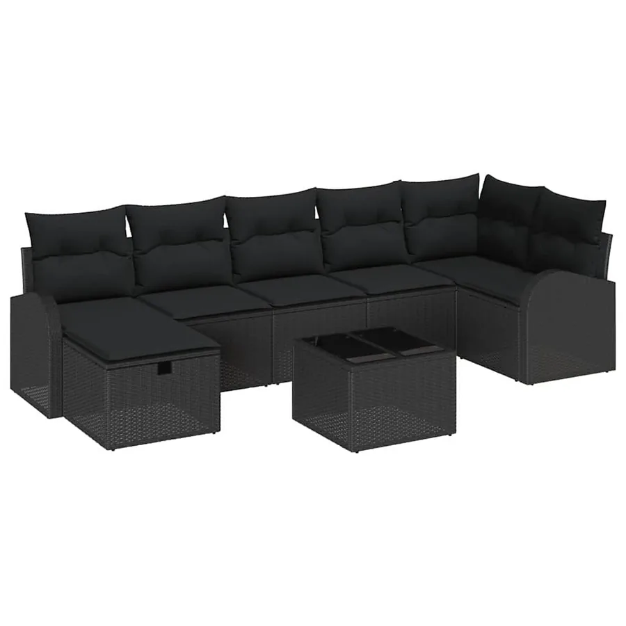 Ensemble de canapé de jardin avec coussin 8 pcs Noir Poly rotin - 2