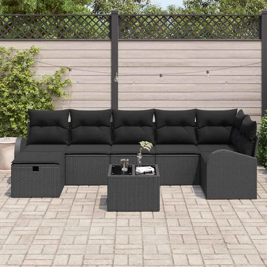 Ensemble de canapé de jardin avec coussin 8 pcs Noir Poly rotin - 3