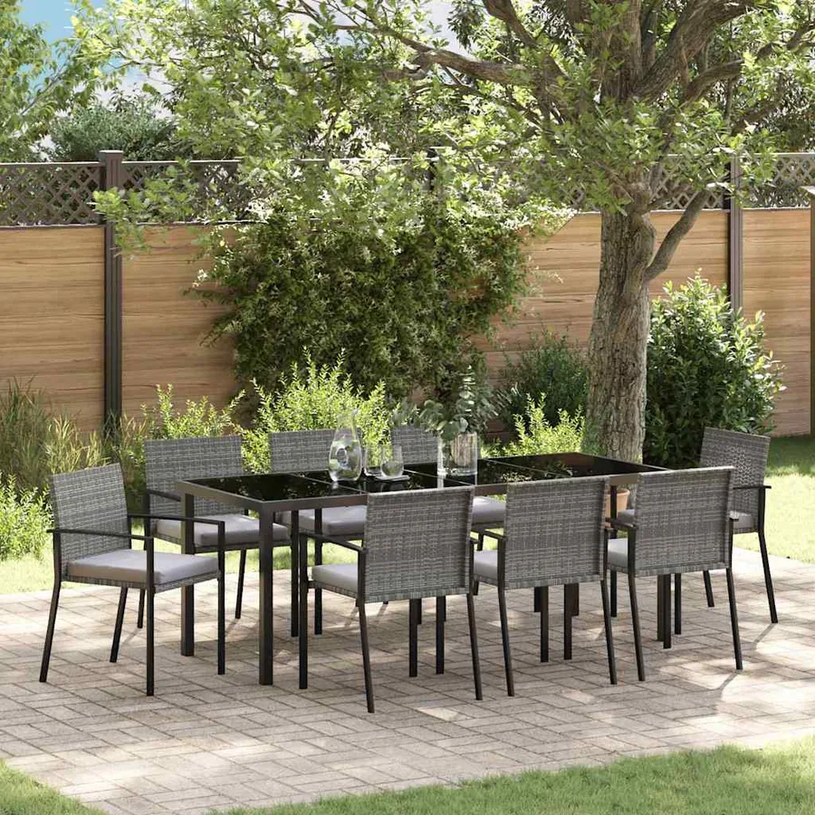 Ensemble de salle à manger pour jardin 9 pcs Gris