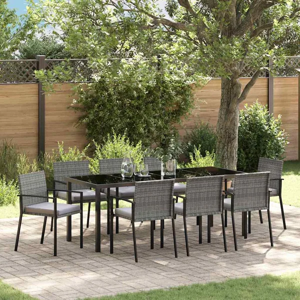 Ensemble de salle à manger pour jardin 9 pcs Gris