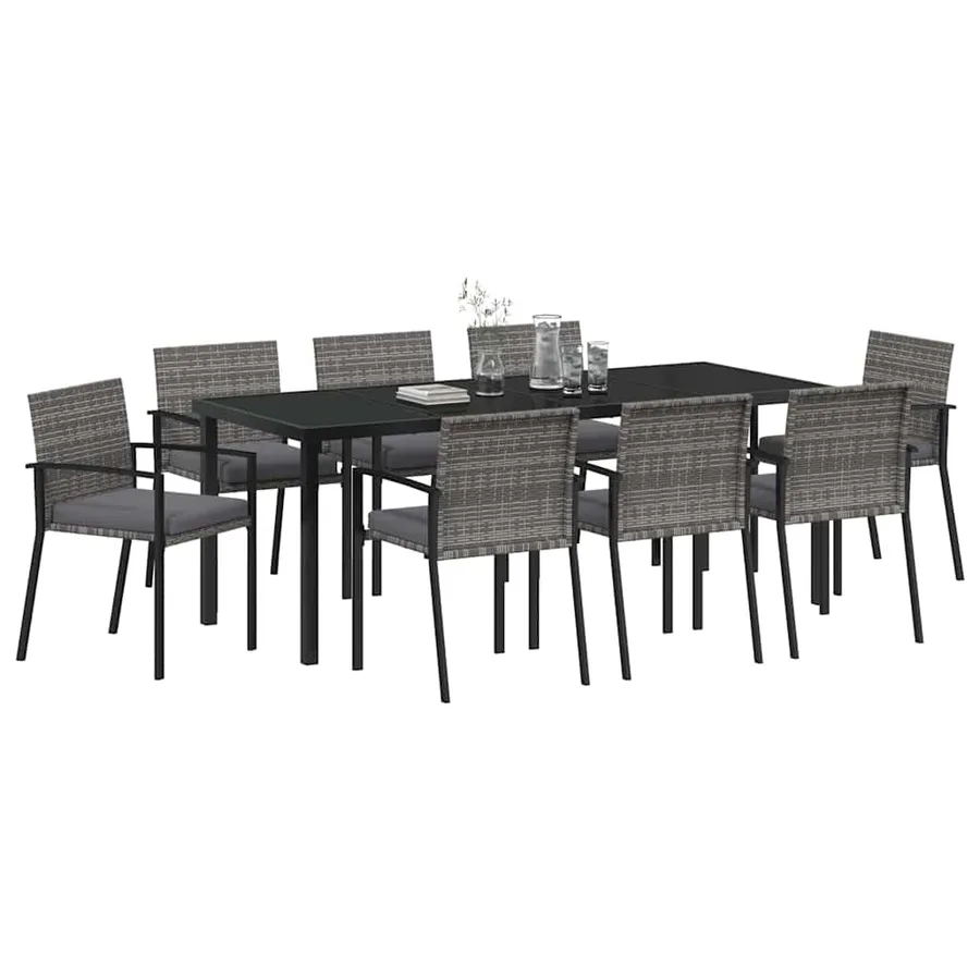 Ensemble de salle à manger pour jardin 9 pcs Gris - 3