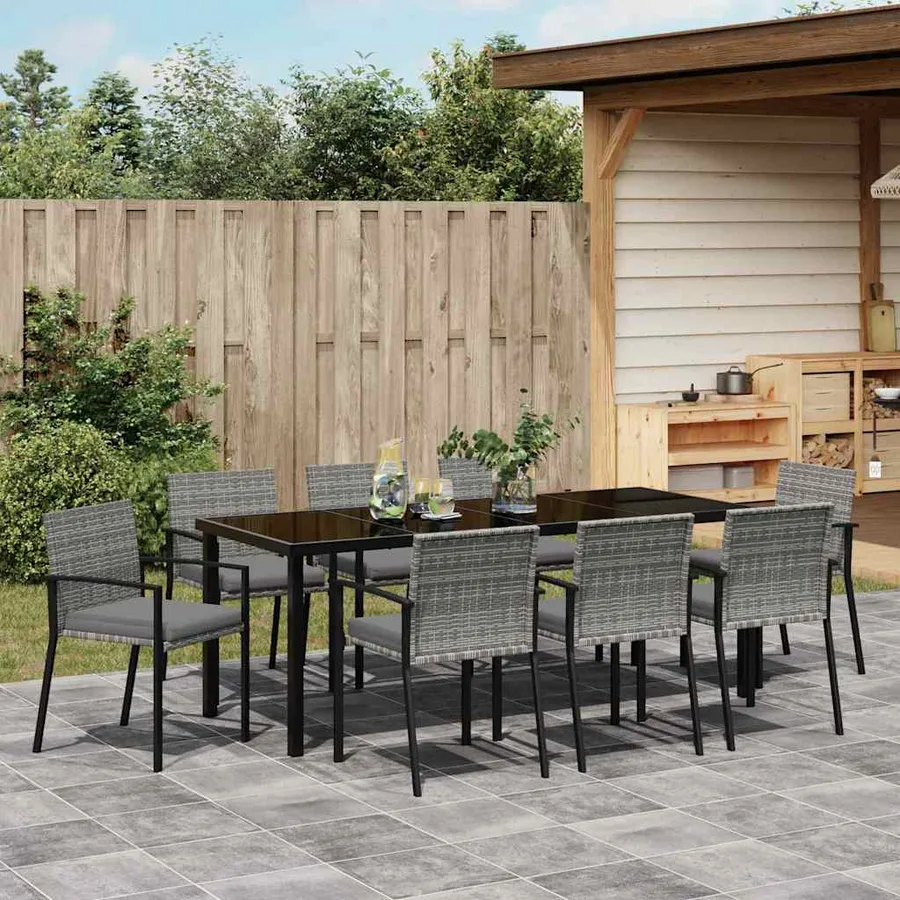 Ensemble de salle à manger pour jardin 9 pcs Gris - 4