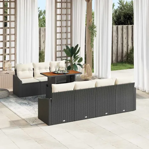 Ensemble de canapé de jardin 8 pc Noir et Crème