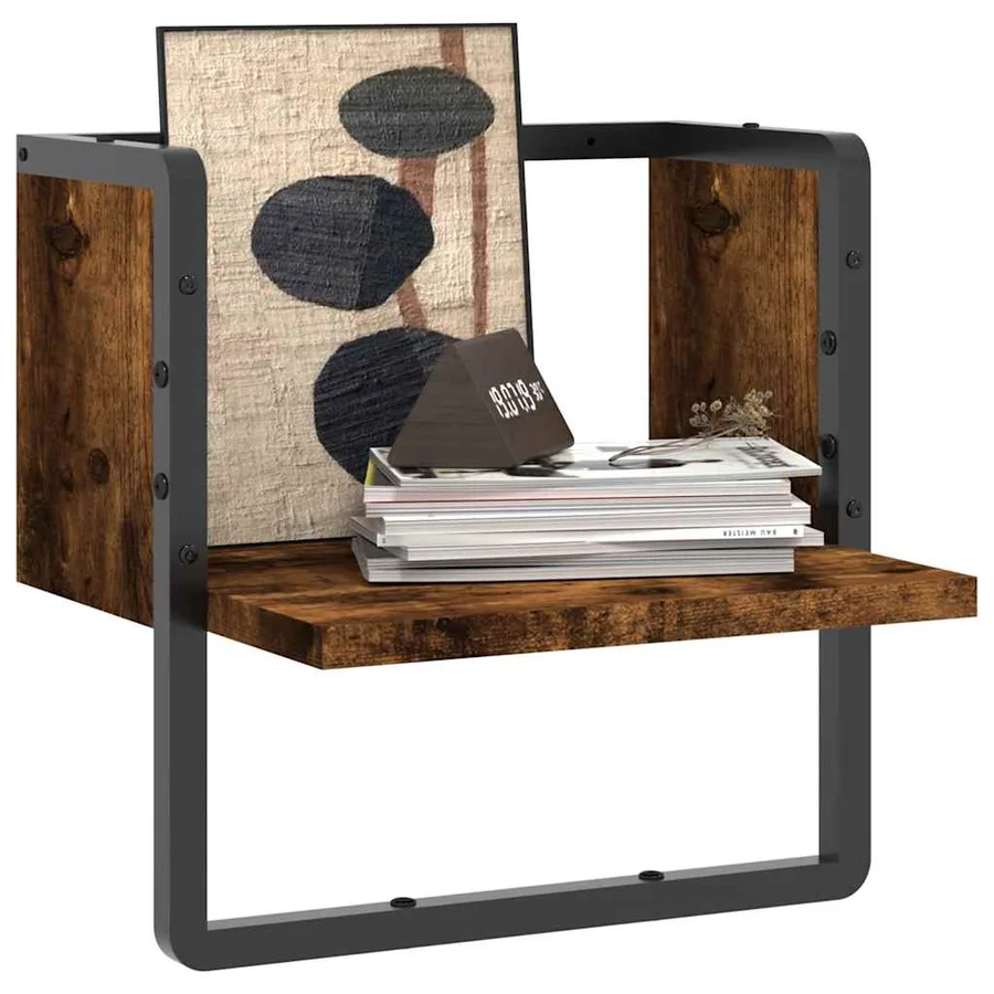 Étagère murale avec barre chêne fumé 30x25x30 cm - 3