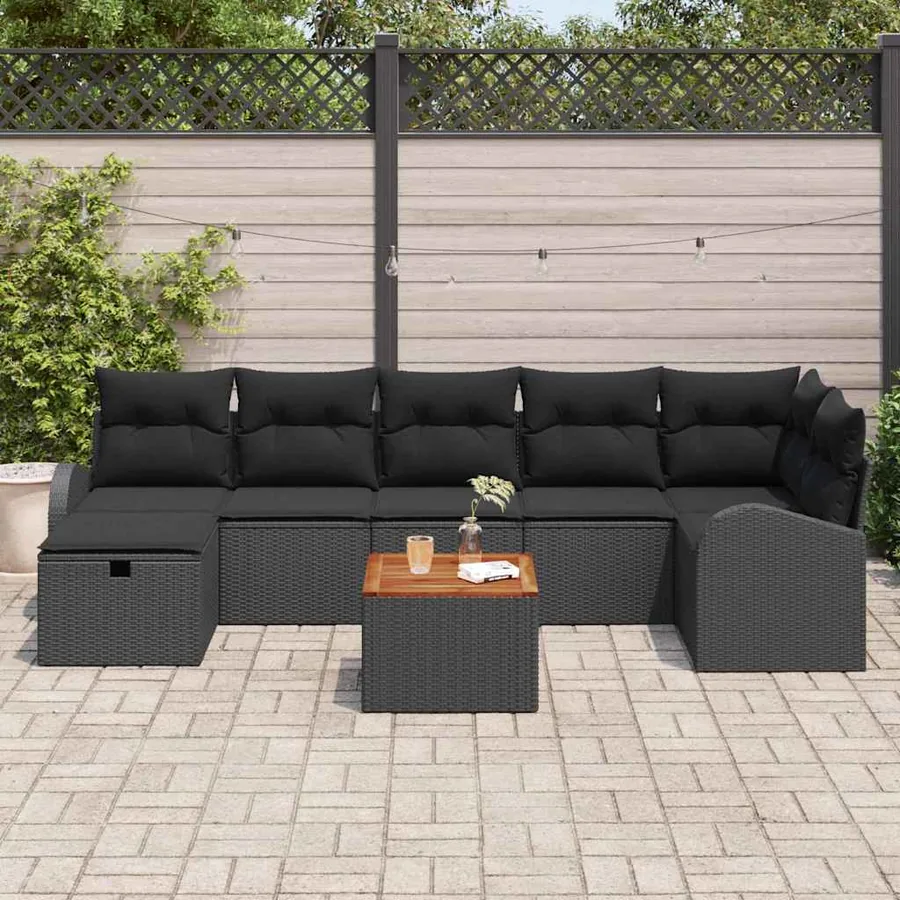 Ensemble de canapé de jardin avec coussin 8 pcs Noir Poly rotin - 3