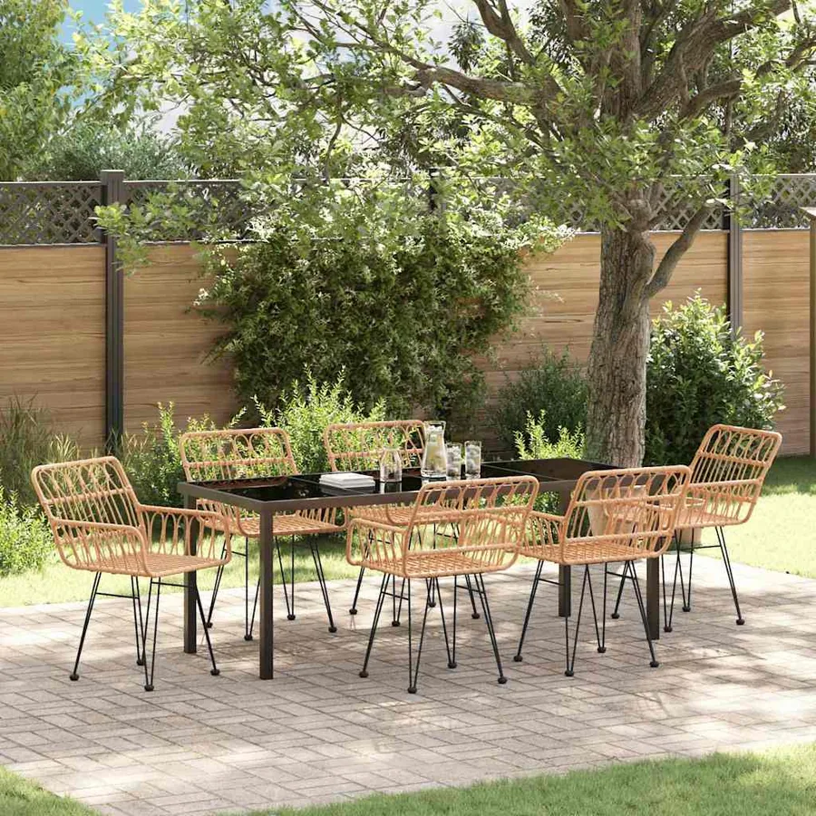 Ensemble de salle à manger pour jardin 7 pcs Marron