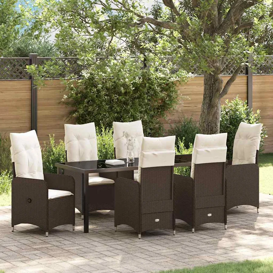 Ensemble de salle à manger pour jardin 7 pcs Marron polyrotin