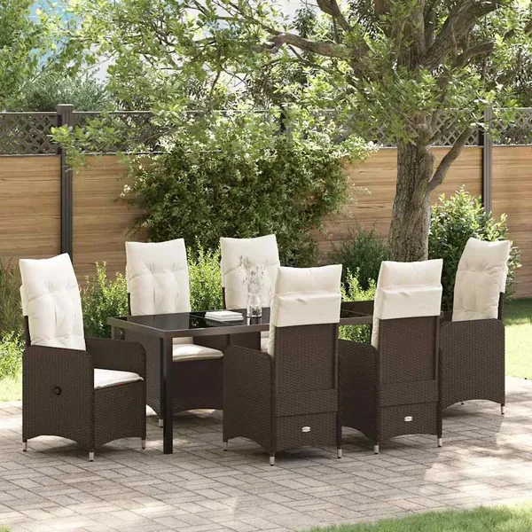 Ensemble de salle à manger pour jardin 7 pcs Marron polyrotin