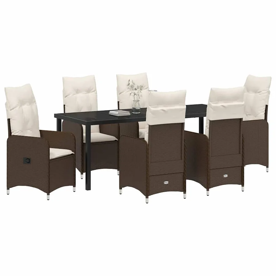 Ensemble de salle à manger pour jardin 7 pcs Marron polyrotin - 3