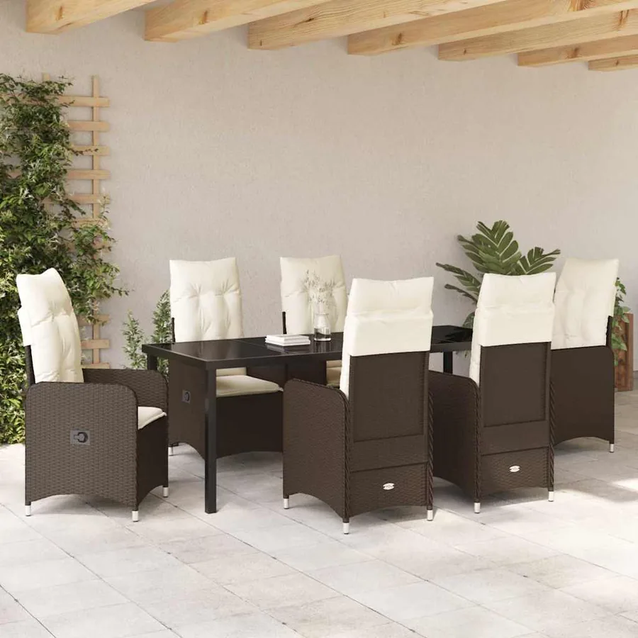 Ensemble de salle à manger pour jardin 7 pcs Marron polyrotin - 4
