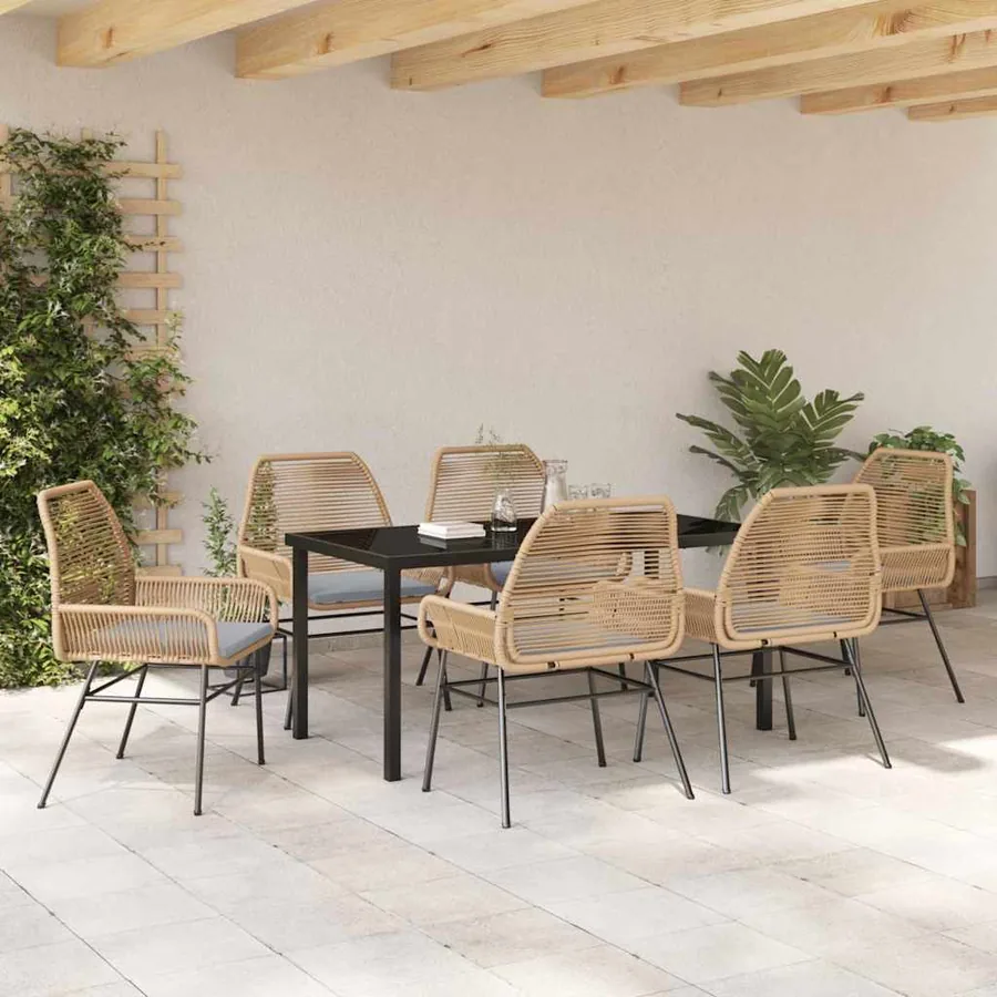 Ensemble de salle à manger pour jardin 7 pcs Marron polyrotin - 4
