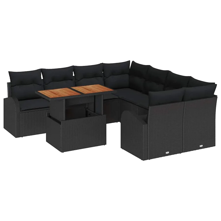 Ensemble de canapé de jardin 9 pcs Noir Poly rotin - 2