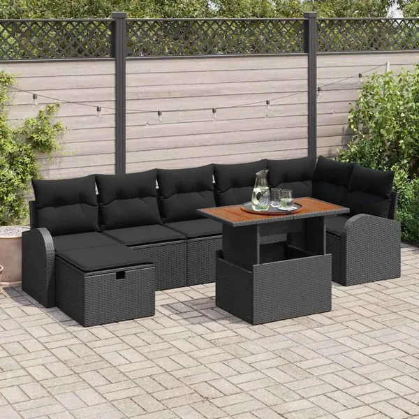 Ensemble de canapé de jardin 8 pcs Noir polyrotin
