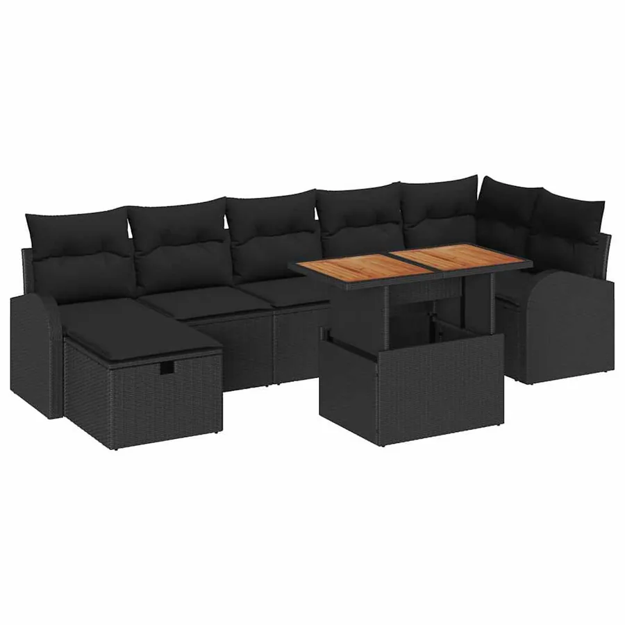 Ensemble de canapé de jardin 8 pcs Noir polyrotin - 2