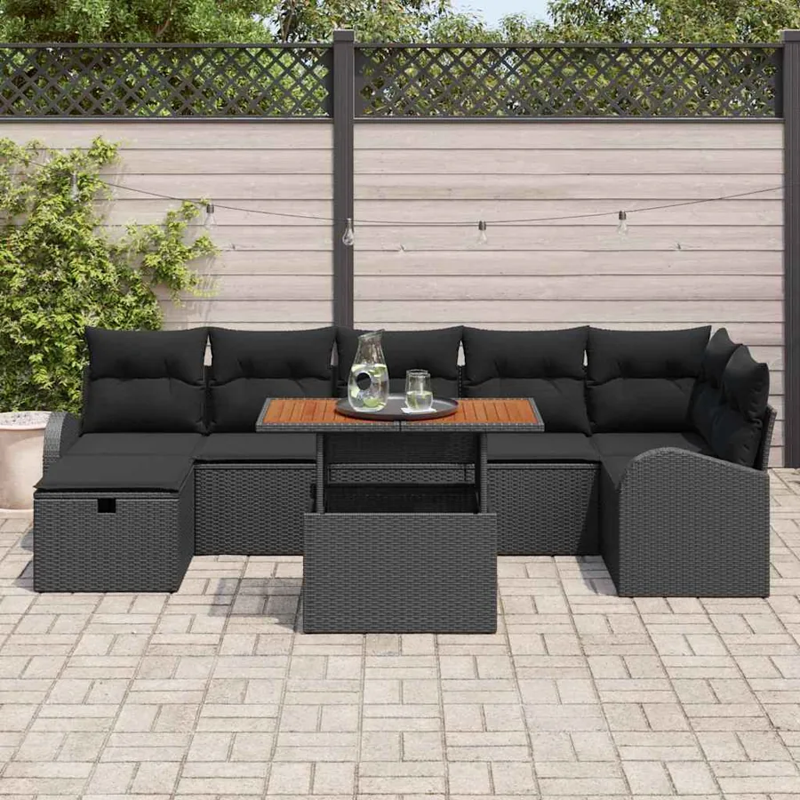 Ensemble de canapé de jardin 8 pcs Noir polyrotin - 3