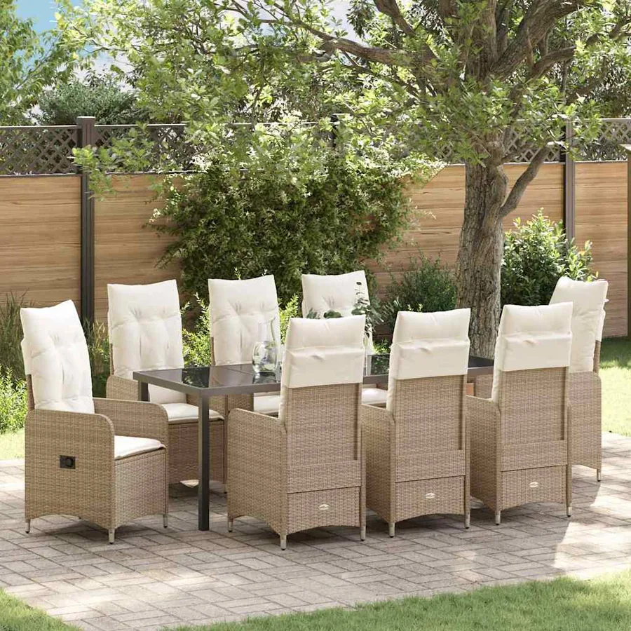 Ensemble de salle à manger pour jardin 9 pcs Beige polyrotin