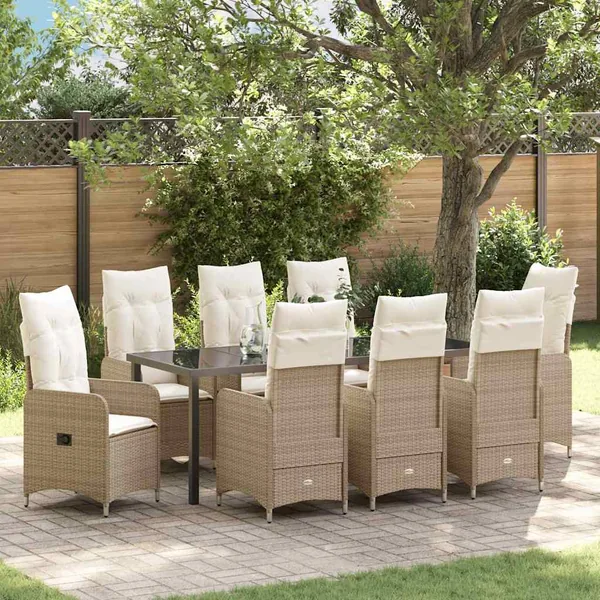 Ensemble de salle à manger pour jardin 9 pcs Beige polyrotin