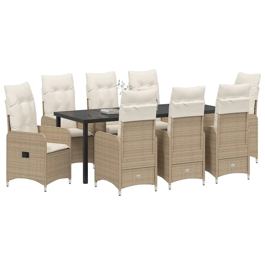 Ensemble de salle à manger pour jardin 9 pcs Beige polyrotin - 3