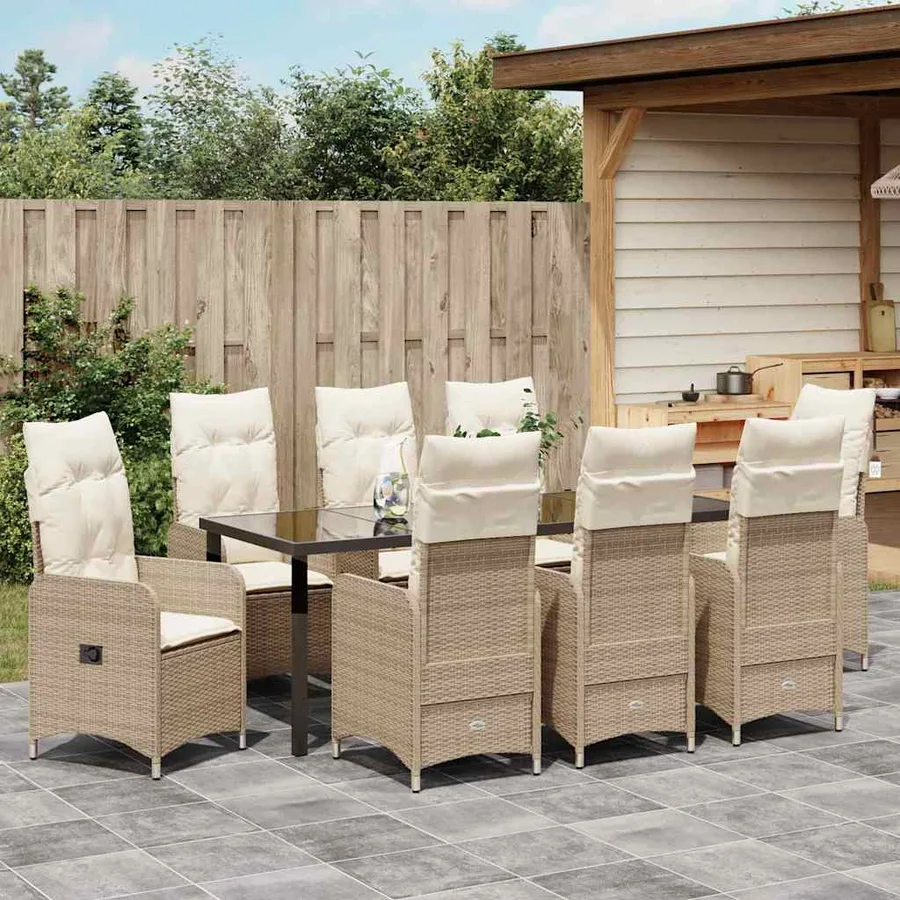 Ensemble de salle à manger pour jardin 9 pcs Beige polyrotin - 4