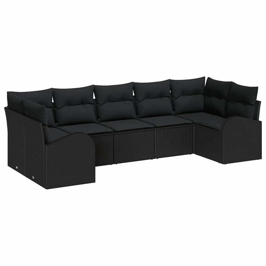 Ensemble de canapé de jardin avec coussin 7 pcs Noir polyrotin - 2