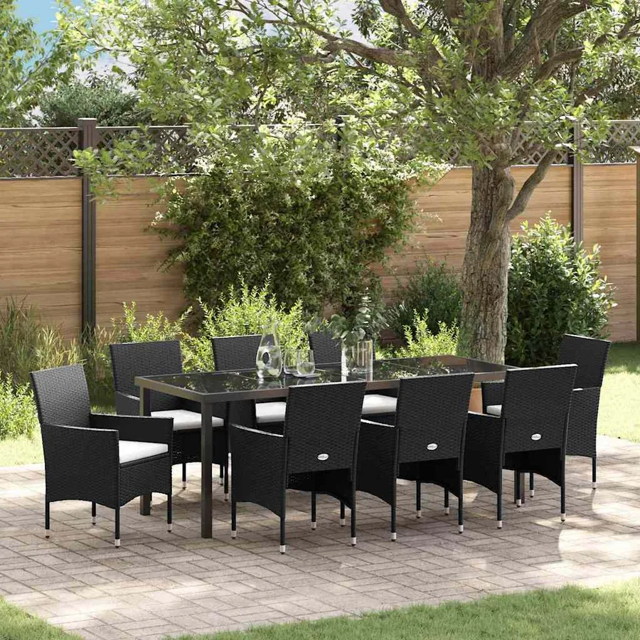 Ensemble de salle à manger pour jardin 9 pcs Noir polyrotin