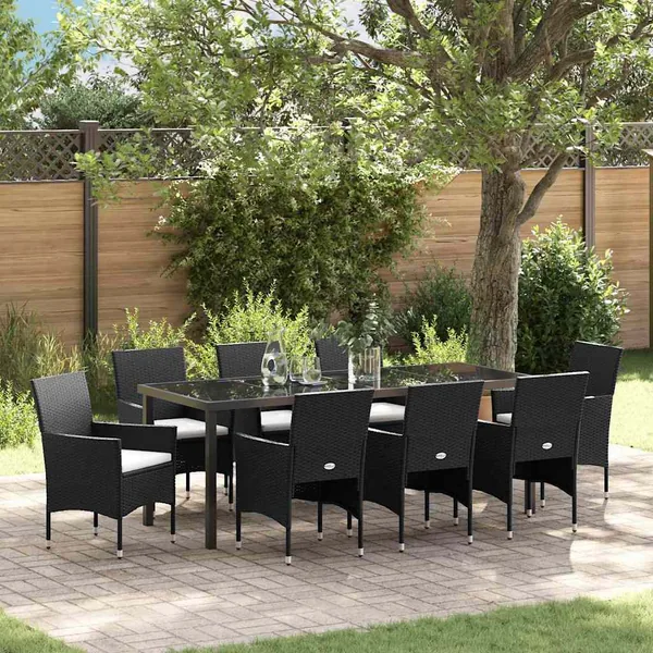 Ensemble de salle à manger pour jardin 9 pcs Noir polyrotin