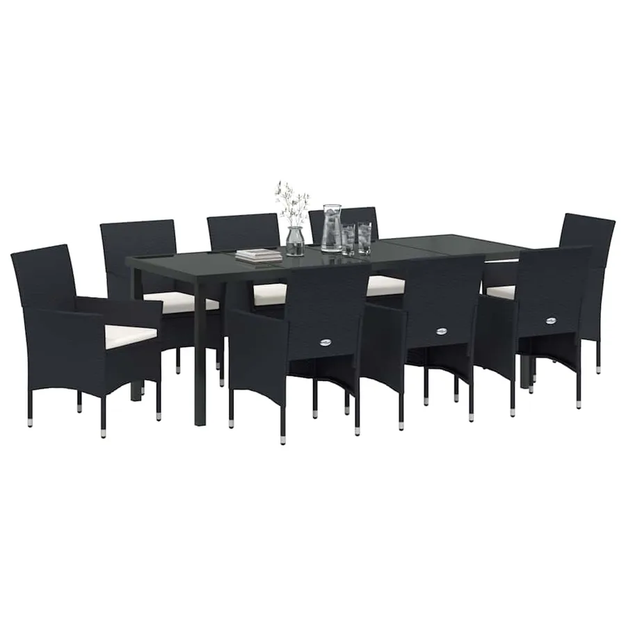 Ensemble de salle à manger pour jardin 9 pcs Noir polyrotin - 3