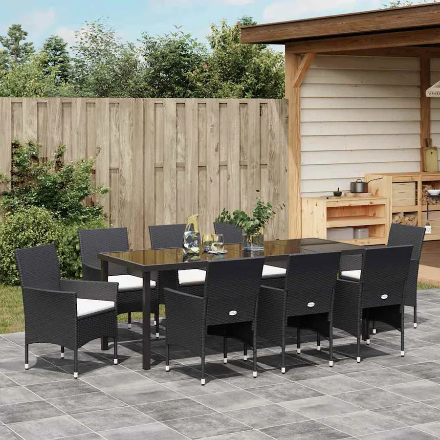 Ensemble de salle à manger pour jardin 9 pcs Noir polyrotin - 4