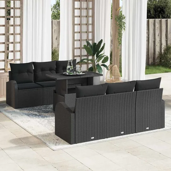 Ensemble de canapé de jardin 7 pcs Noir Poly Rattan