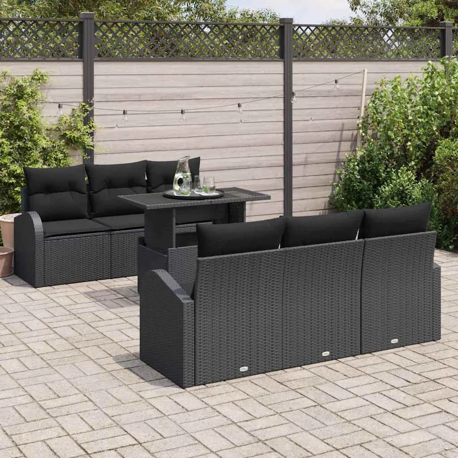 Ensemble de canapé de jardin 7 pcs Noir Poly Rattan - 3