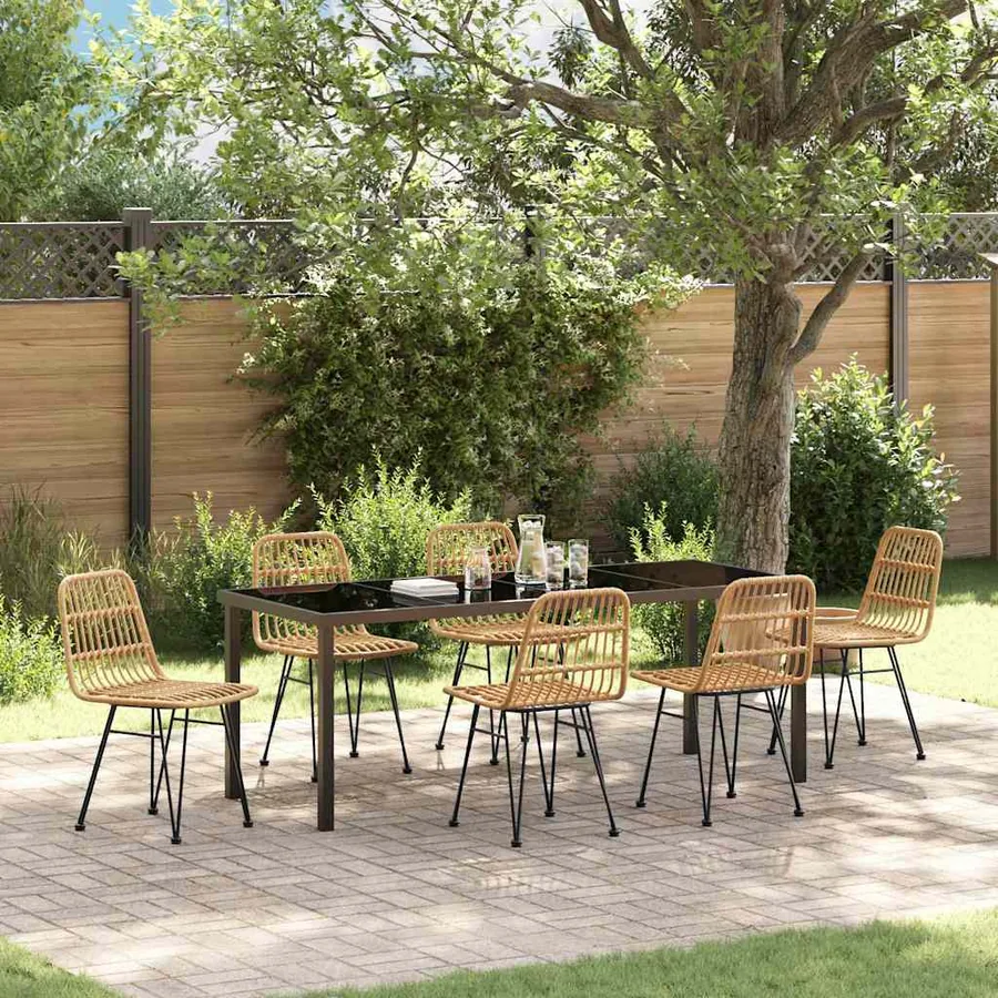 Ensemble de salle à manger pour jardin 7 pcs Marron
