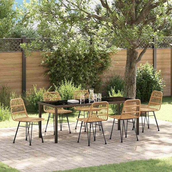 Ensemble de salle à manger pour jardin 7 pcs Marron