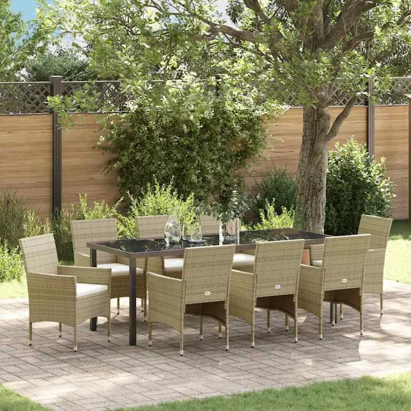 Ensemble de salle à manger pour jardin 9 pcs Beige polyrotin