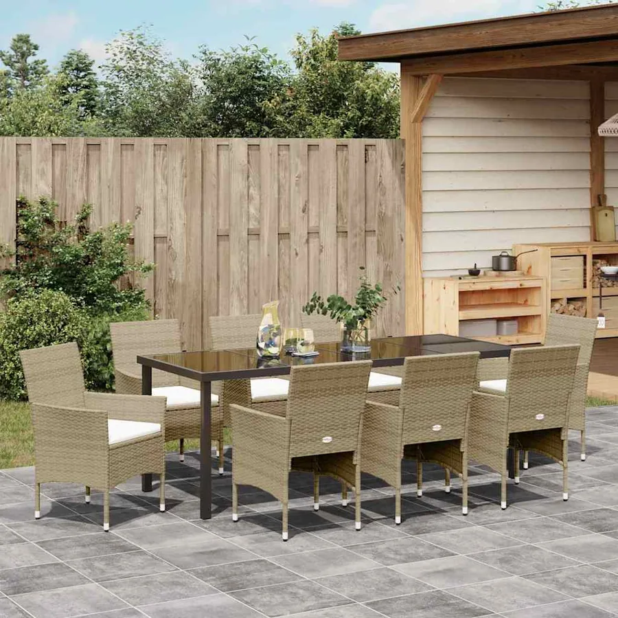 Ensemble de salle à manger pour jardin 9 pcs Beige polyrotin - 4