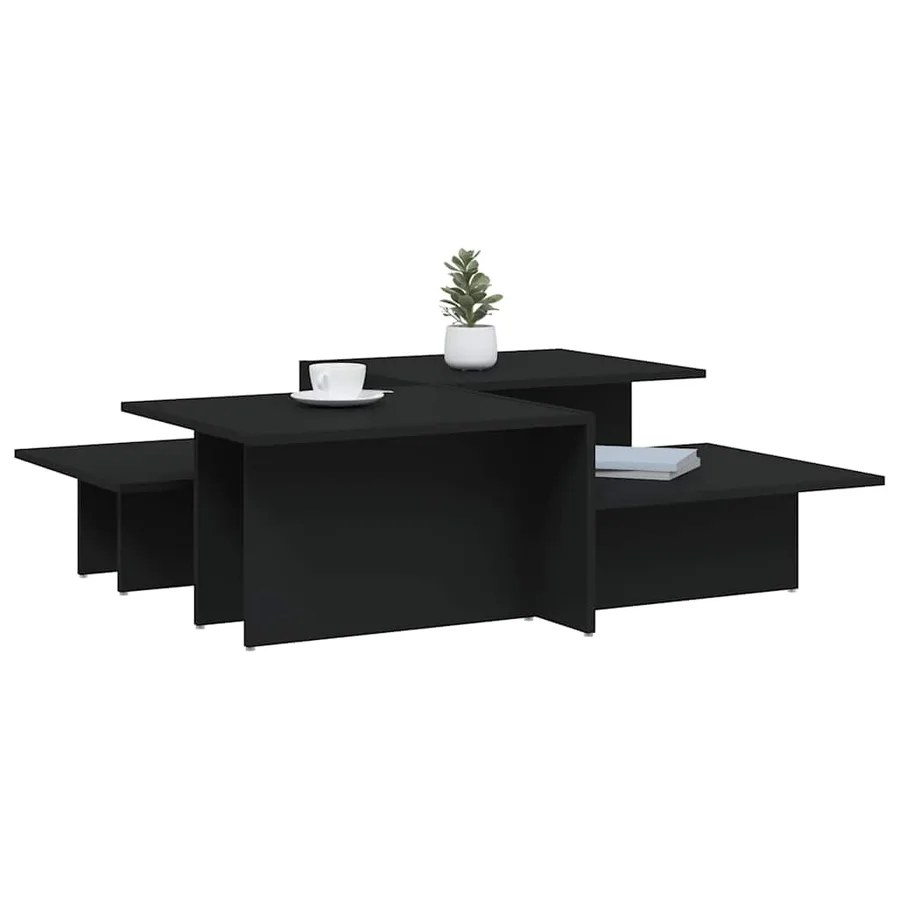 Tables basses 2 pcs Noir Bois d'ingénierie - 3